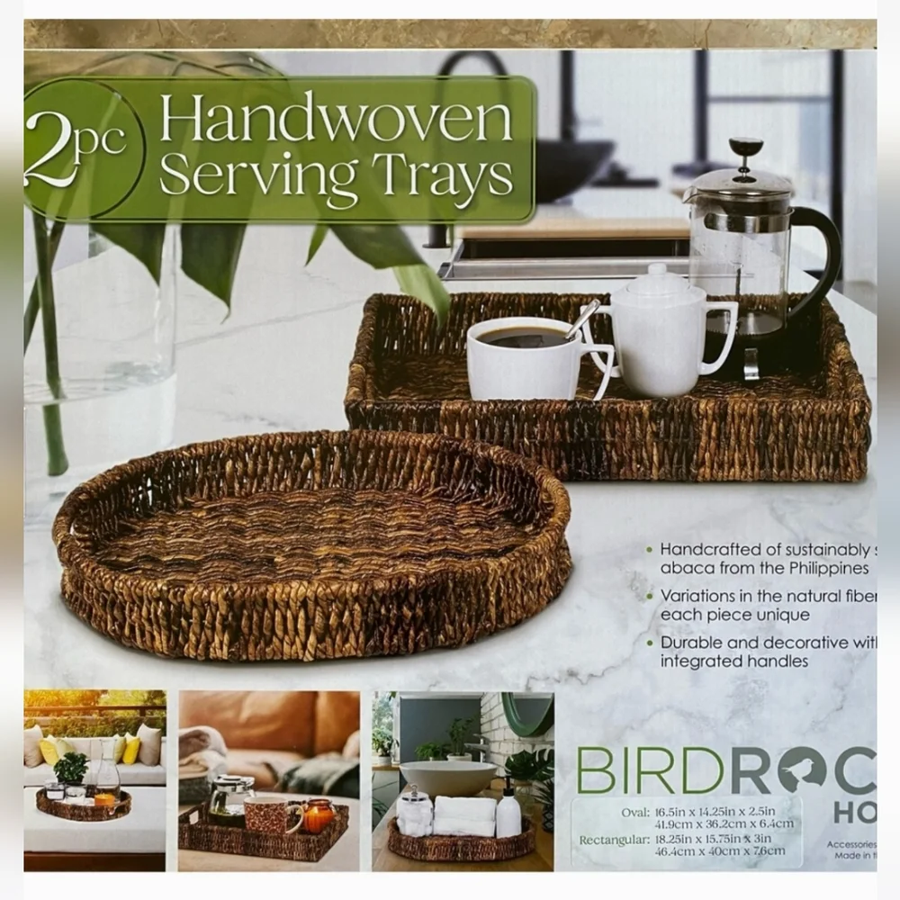 Birdrock Home Handwoven Serving Tray (2-piece set) New